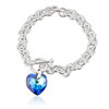 náramek velký ze SWAROVSKI ELEMENTS srdce crystal bermuda blue Ag 925/1000