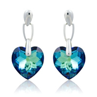 Nunice ze SWAROVSKI ELEMENTS srdce rich-cut 18mm visac crystal bermuda blue Ag 925/1000 krabika